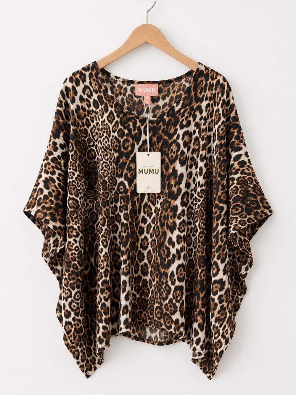 Show Me Your Mumu Leopard V-Neck Tunic 2X Flowy Luxe Draped Boho Blouse Plus NWT